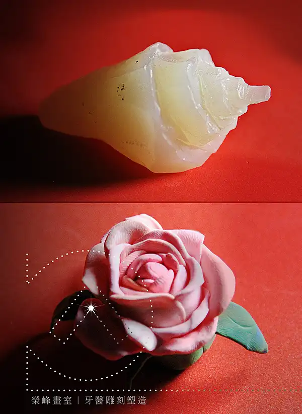 《貝殼、玫瑰-蠟塊雕刻與塑造作品》，作者：，。